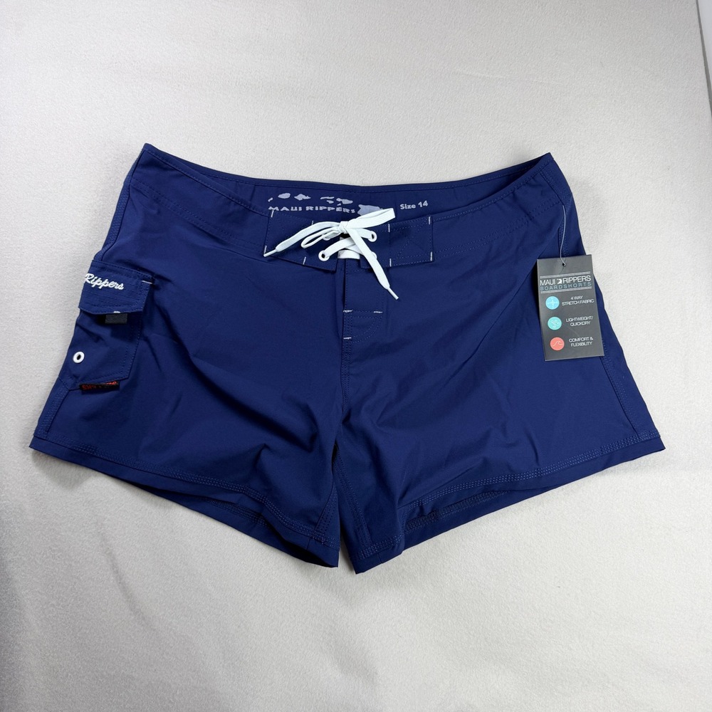 Maui Rippers Womens 5in Stretch Lifeguard Navy Boardshorts Size 14 Surfing NEW
